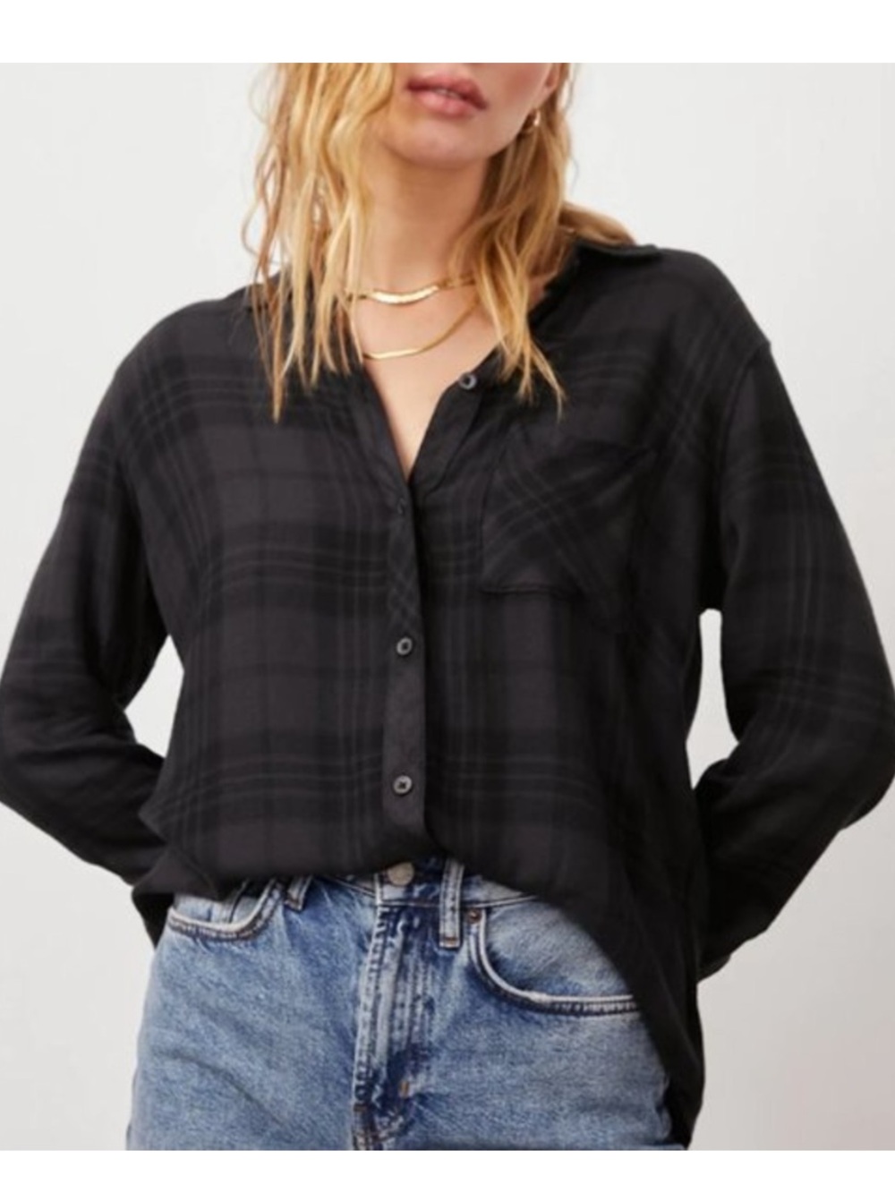 Rails Hunter Black Coal Plaid Button Down Shirt sz S